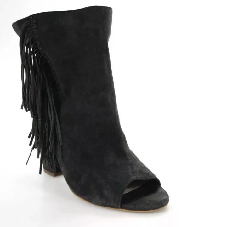 Dolce Vita Suede Black Heel Fringe Ankle Booties